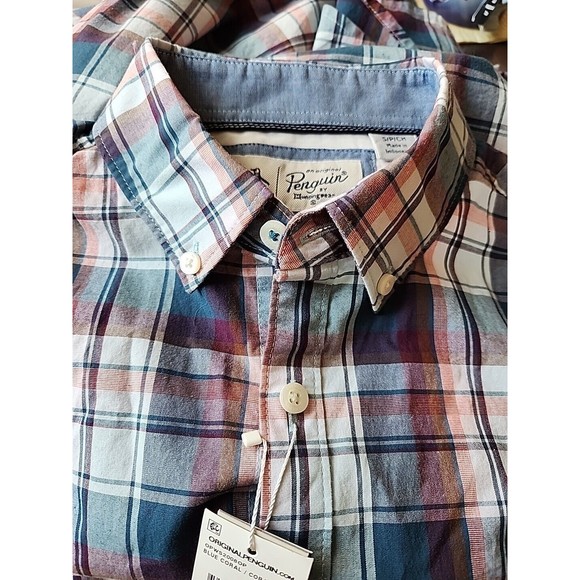 Original Penguin Jaspe Plaid Button Down Shirt Mens S Long Sleeve Stretch NEW - Picture 4 of 8
